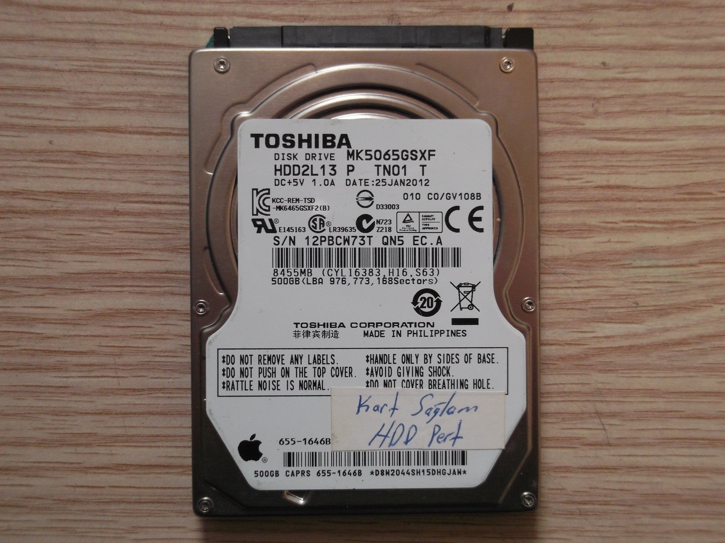 Arızalı Harddisk 500GB Toshiba MK5065GSXF HDD2L13 P G002825A